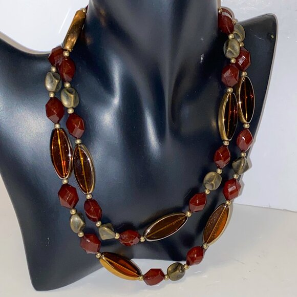 Vintage Long Necklace Brown Tones Plastic Beads 38 inches - Picture 1 of 6